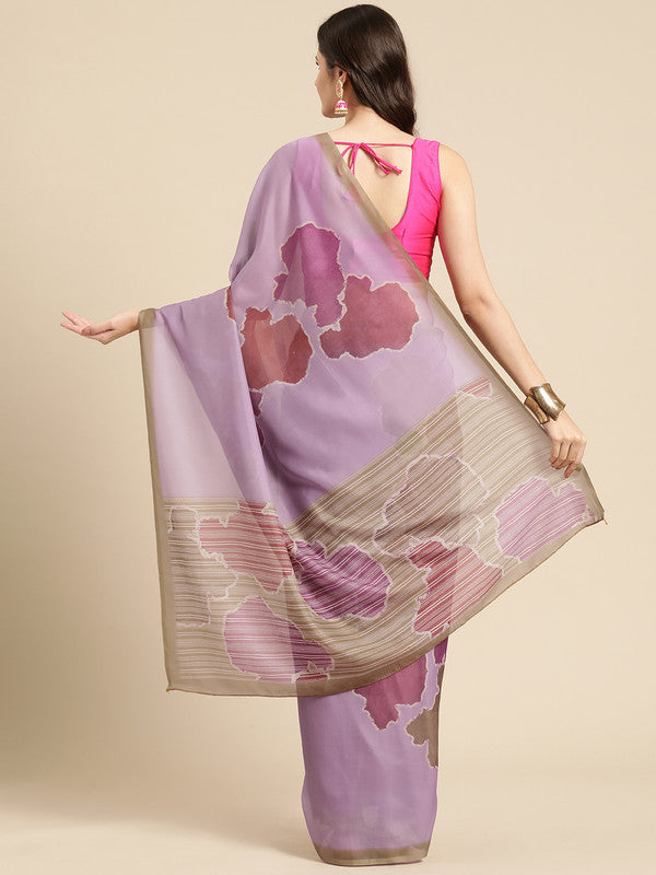 Purple Silk Blend Abstract Printed Saree