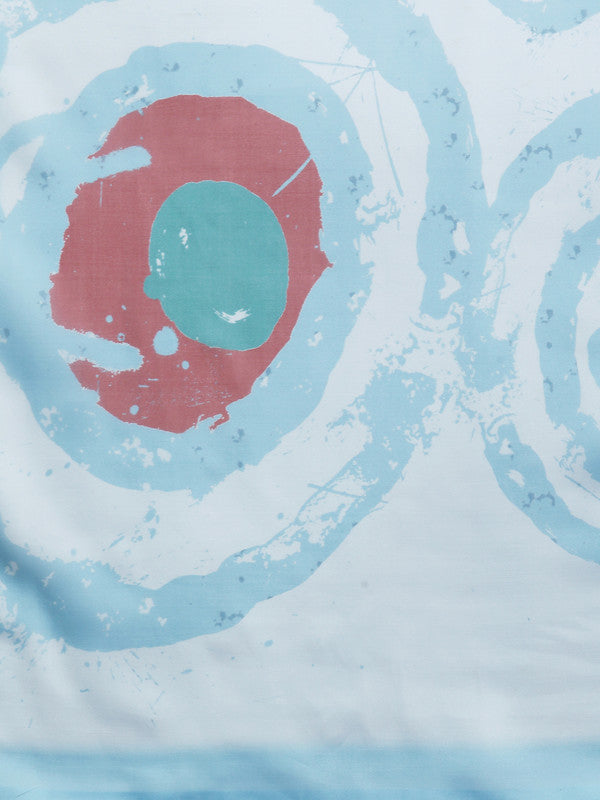 Sky Blue Silk Blend Saree with Printed Abstract Design and Blouse