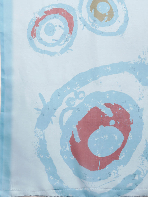 Sky Blue Silk Blend Saree with Printed Abstract Design and Blouse