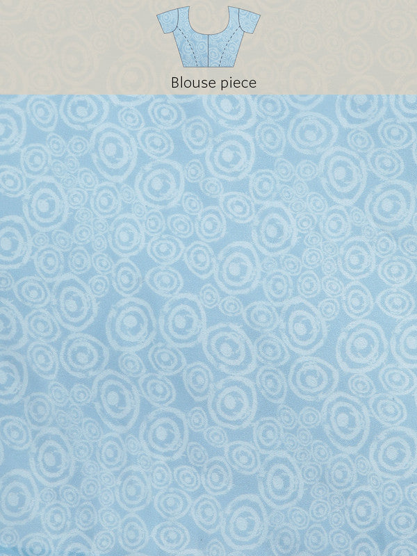 Sky Blue Silk Blend Saree with Printed Abstract Design and Blouse