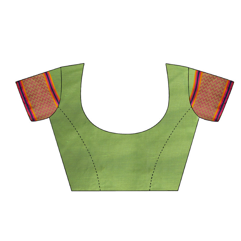 Green Floral Woven Thread Cotton Blend Saree with Blouse Piece