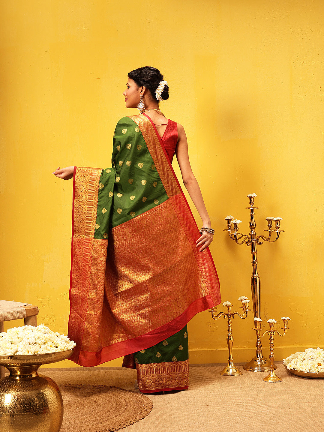 Green Kanjeevaram Silk Saree with Traditional Woven Design