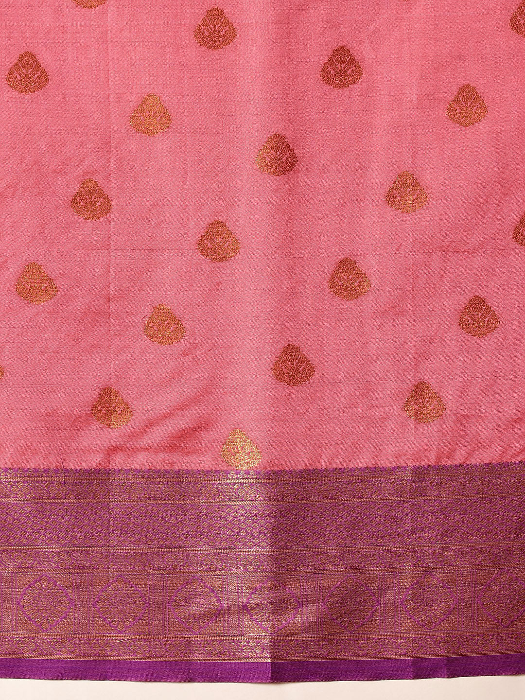 Pink Kanjeevaram Silk Saree with Traditional Woven Design