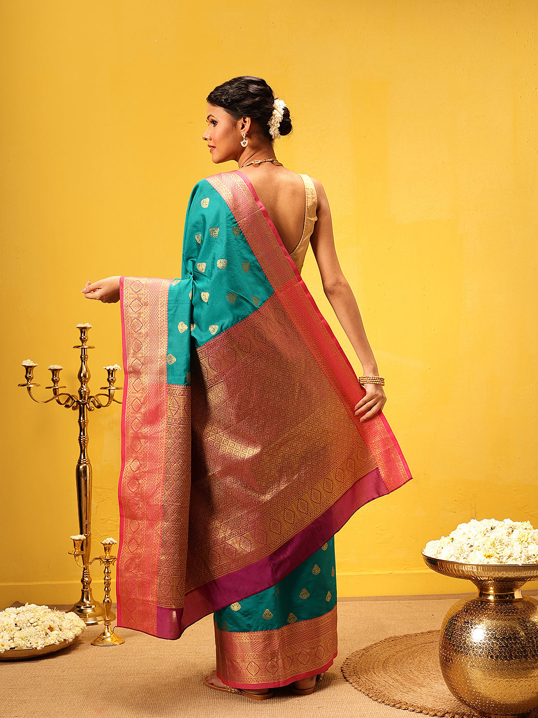 Teal Kanjeevaram Silk Saree with Elegant Woven Design