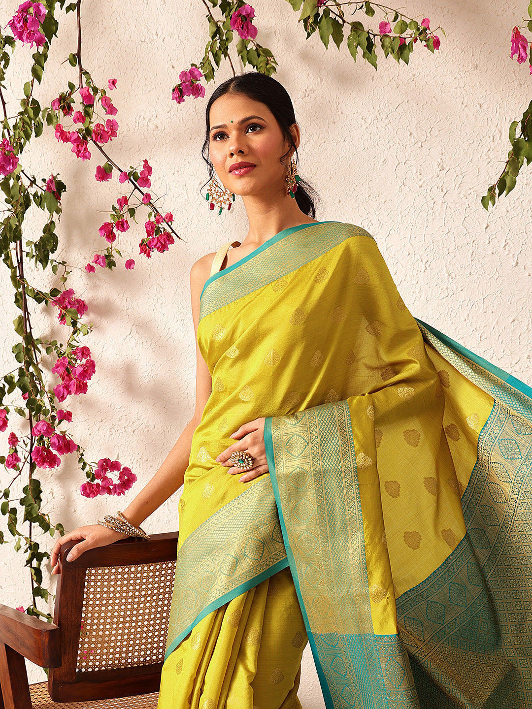 Yellow Kanjeevaram Silk Saree with Woven Design