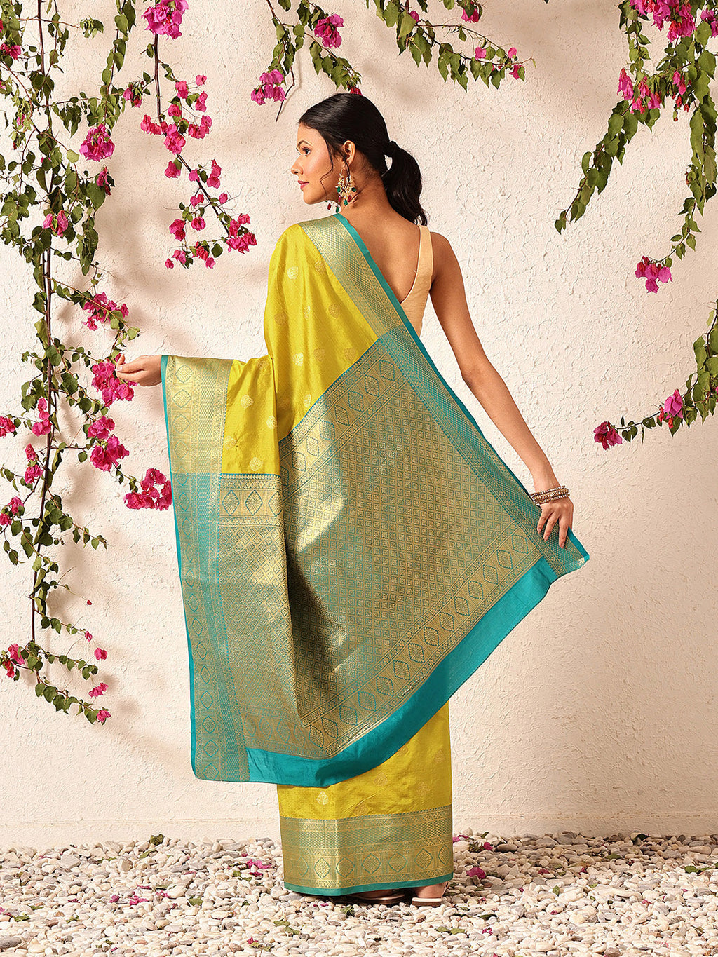Yellow Kanjeevaram Silk Saree with Woven Design