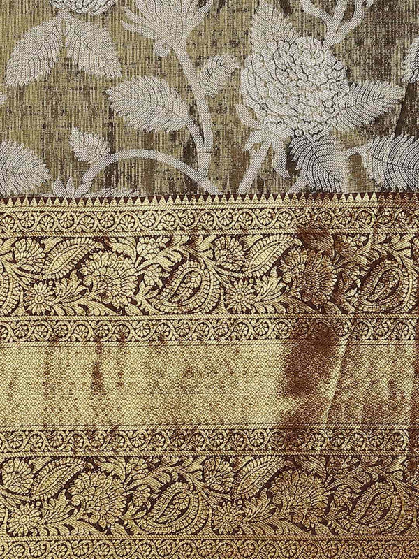 Black Pure Silk Embellished Floral Saree with Unstitched Blouse