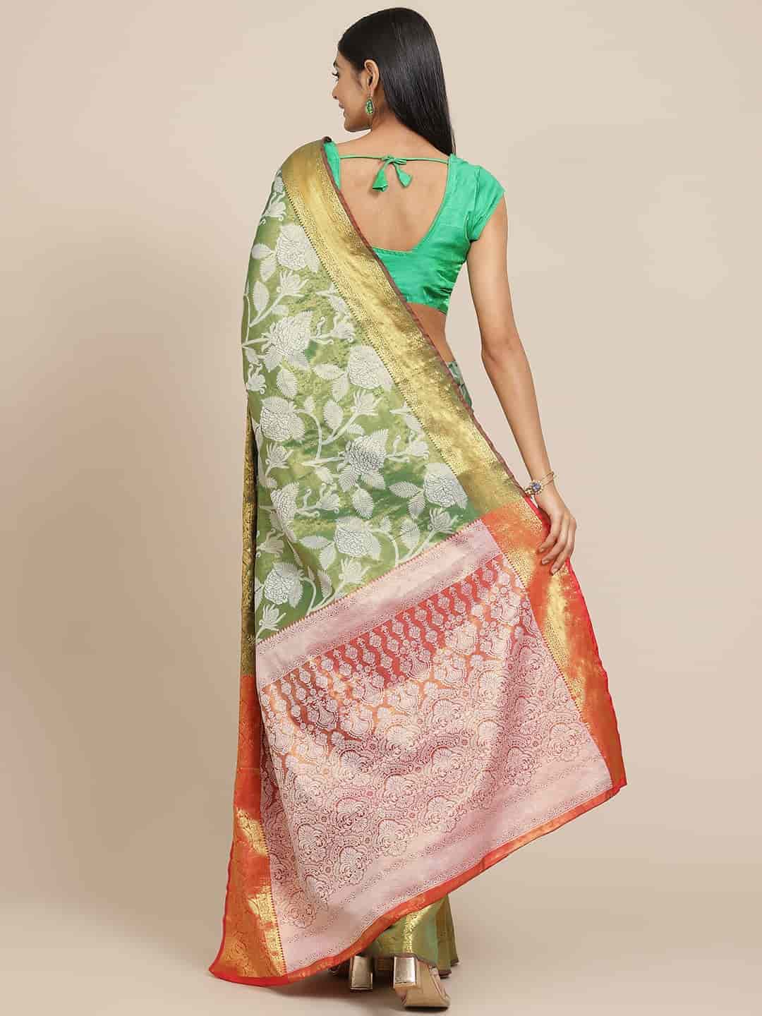 Green Banarasi Tissue Silk Saree with Floral Zari Weaving