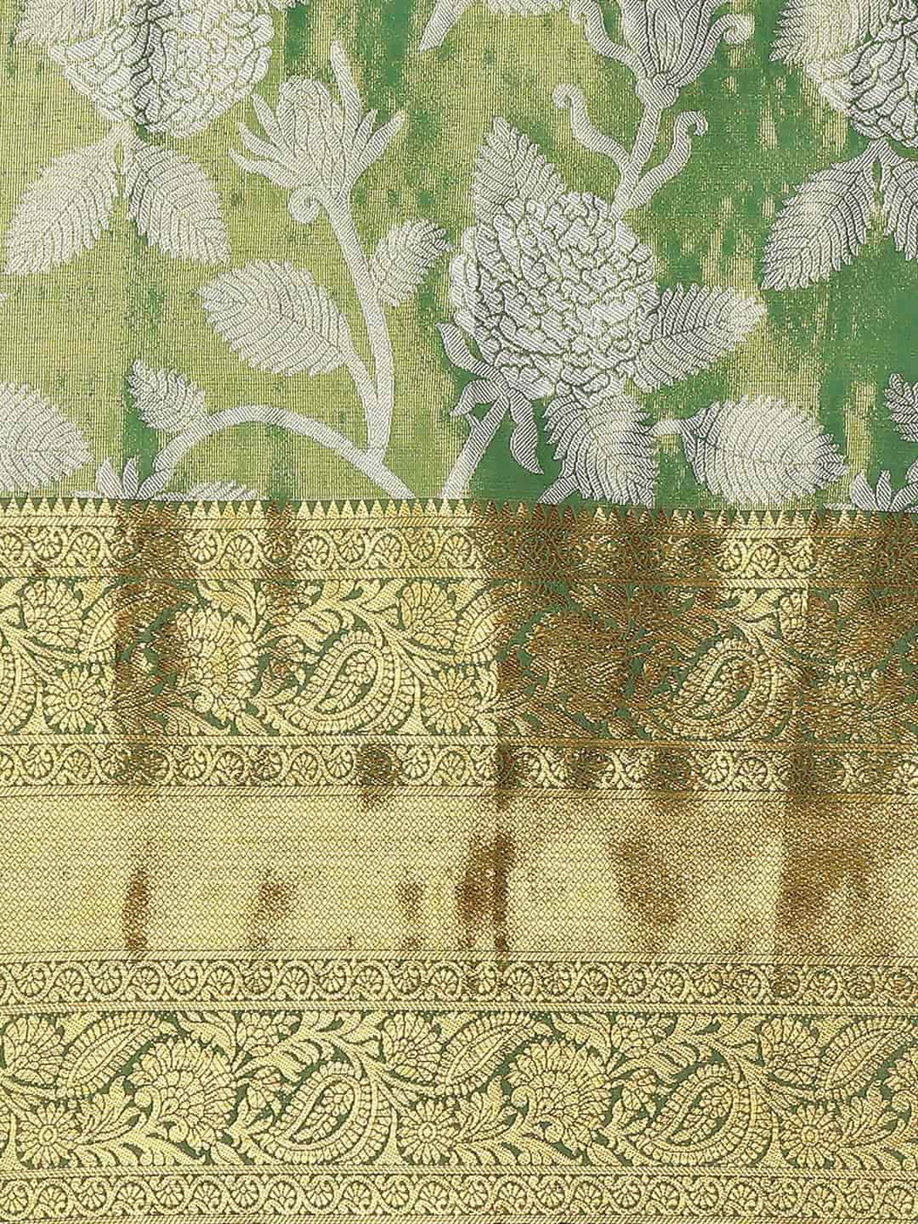 Green Banarasi Tissue Silk Saree with Floral Zari Weaving