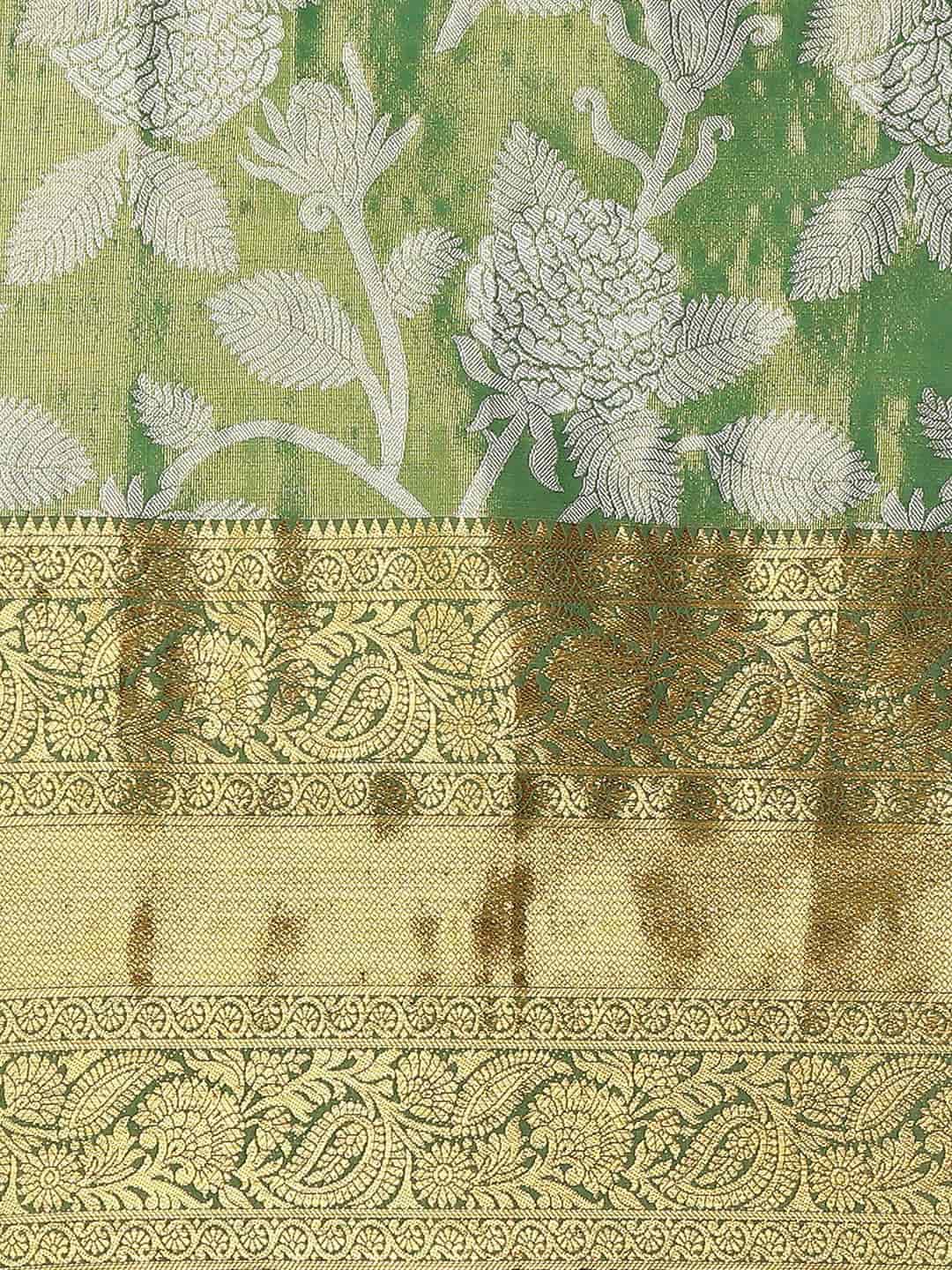 Green Banarasi Tissue Silk Saree with Floral Zari Weaving