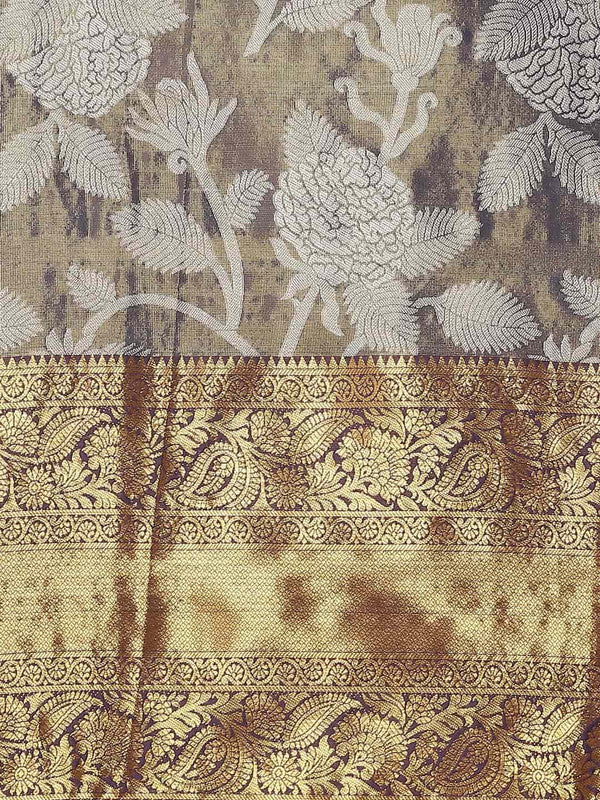 Navy Blue Pure Silk Embellished Floral Saree with Unstitched Blouse