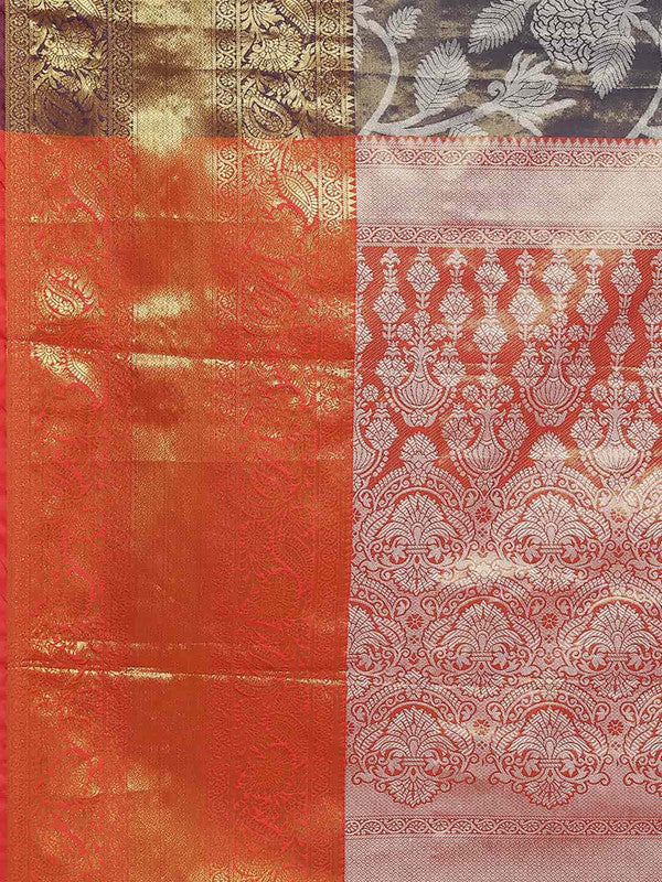 Navy Blue Pure Silk Embellished Floral Saree with Unstitched Blouse