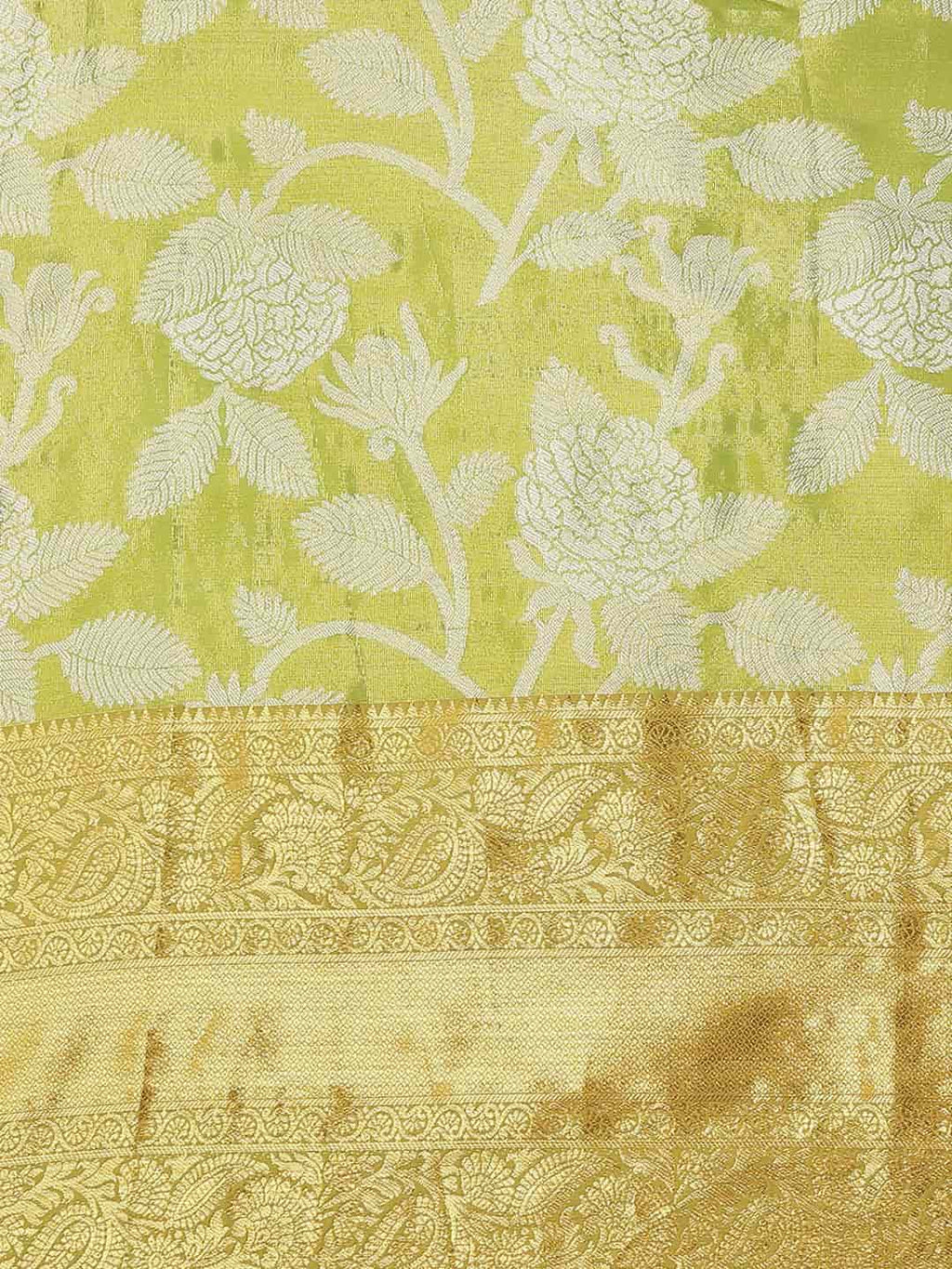 Green Banarasi Tissue Silk Saree with Floral Zari Woven Details