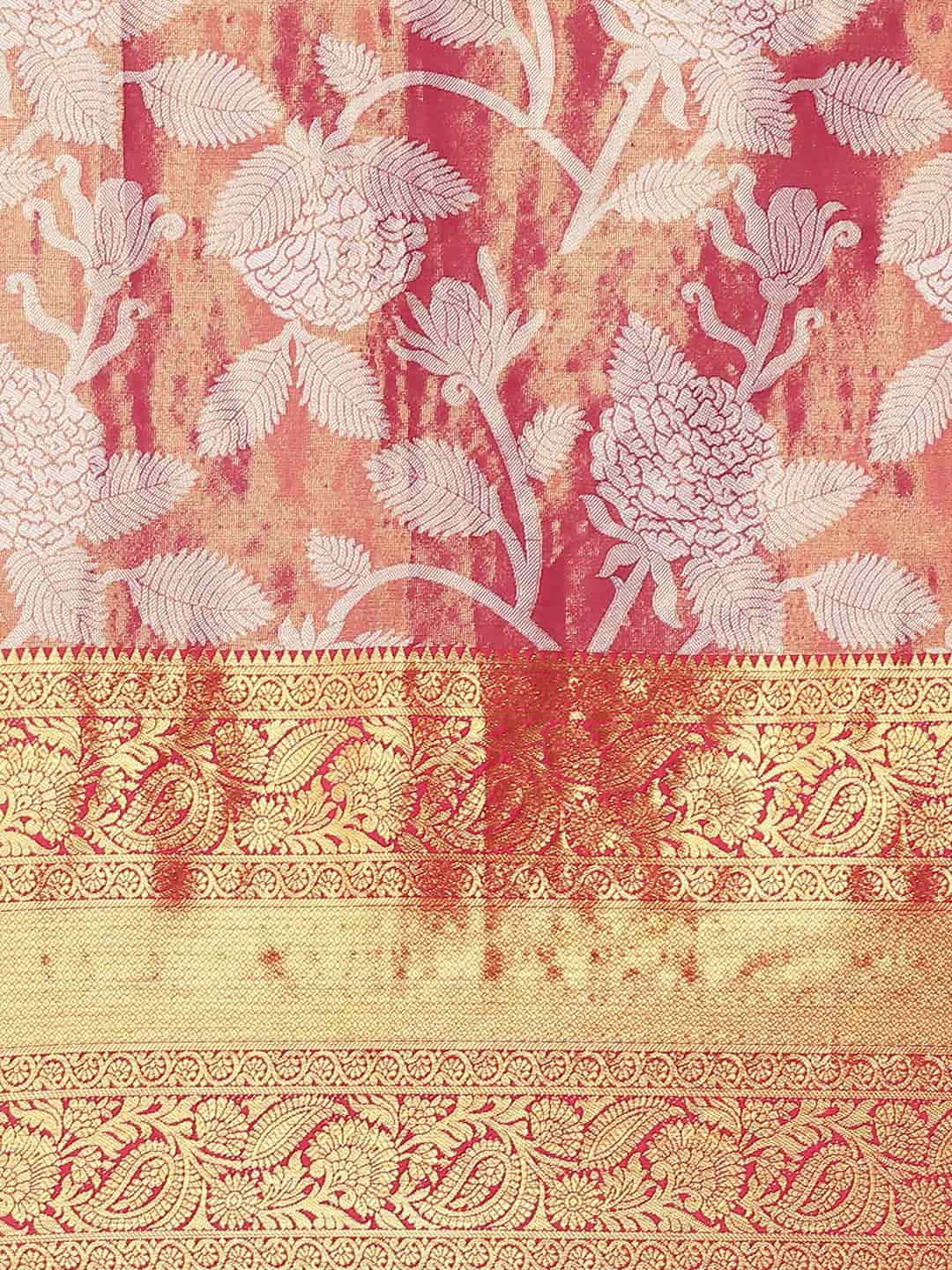 Pink Banarasi Tissue Silk Saree with Floral Zari Woven Work