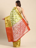 Green Tissue Silk Woven Zari Design Floral Saree with Unstitched Blouse - Hiral Fashion