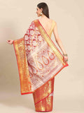 Pink Tissue Silk Woven Zari Floral Saree with Unstitched Blouse