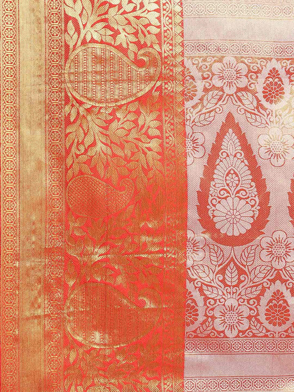 Pink Tissue Silk Woven Zari Floral Saree with Unstitched Blouse