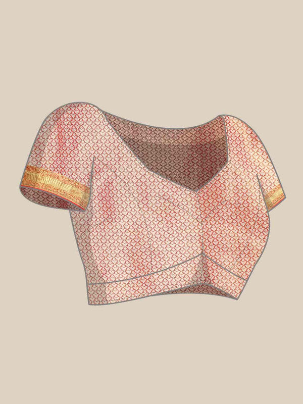 Pink Tissue Silk Woven Zari Floral Saree with Unstitched Blouse