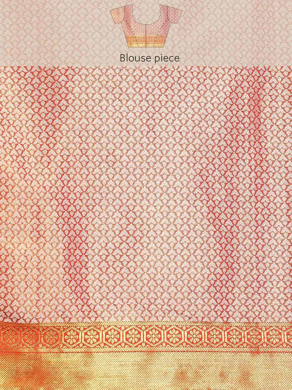 Pink Tissue Silk Woven Zari Floral Saree with Unstitched Blouse