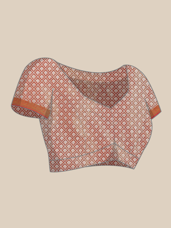 Mustard Brocade Woven Zari Floral Saree with Unstitched Blouse
