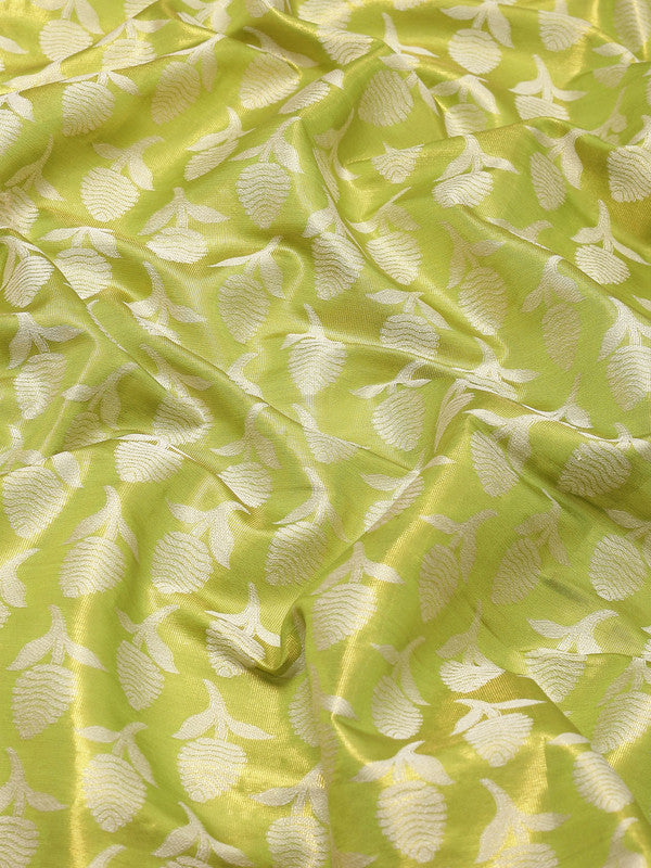 Green Brocade Saree with Floral Zari Weaving and Unstitched Blouse