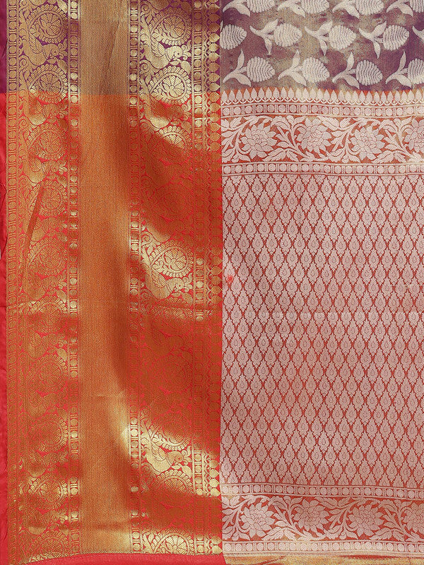 Purple Brocade Floral Woven Zari Saree with Unstitched Blouse