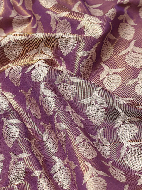 Purple Brocade Floral Woven Zari Saree with Unstitched Blouse