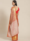Red Brocade Saree with Floral Woven Zari Design