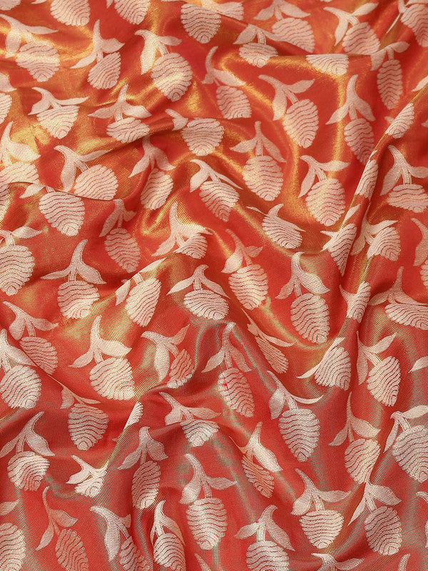 Red Brocade Saree with Floral Woven Zari Design