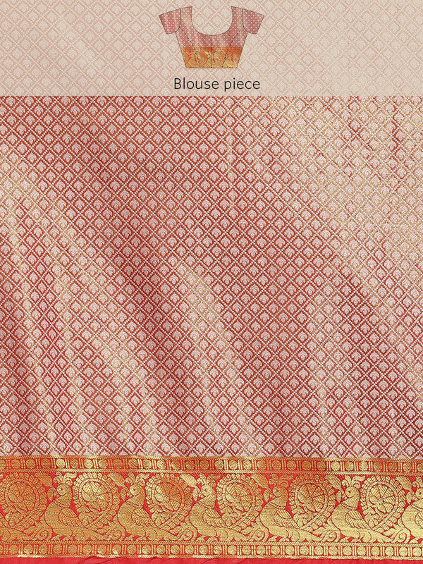 Red Brocade Saree with Floral Woven Zari Design