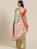 Turquoise Brocade Saree with Woven Zari Floral Design