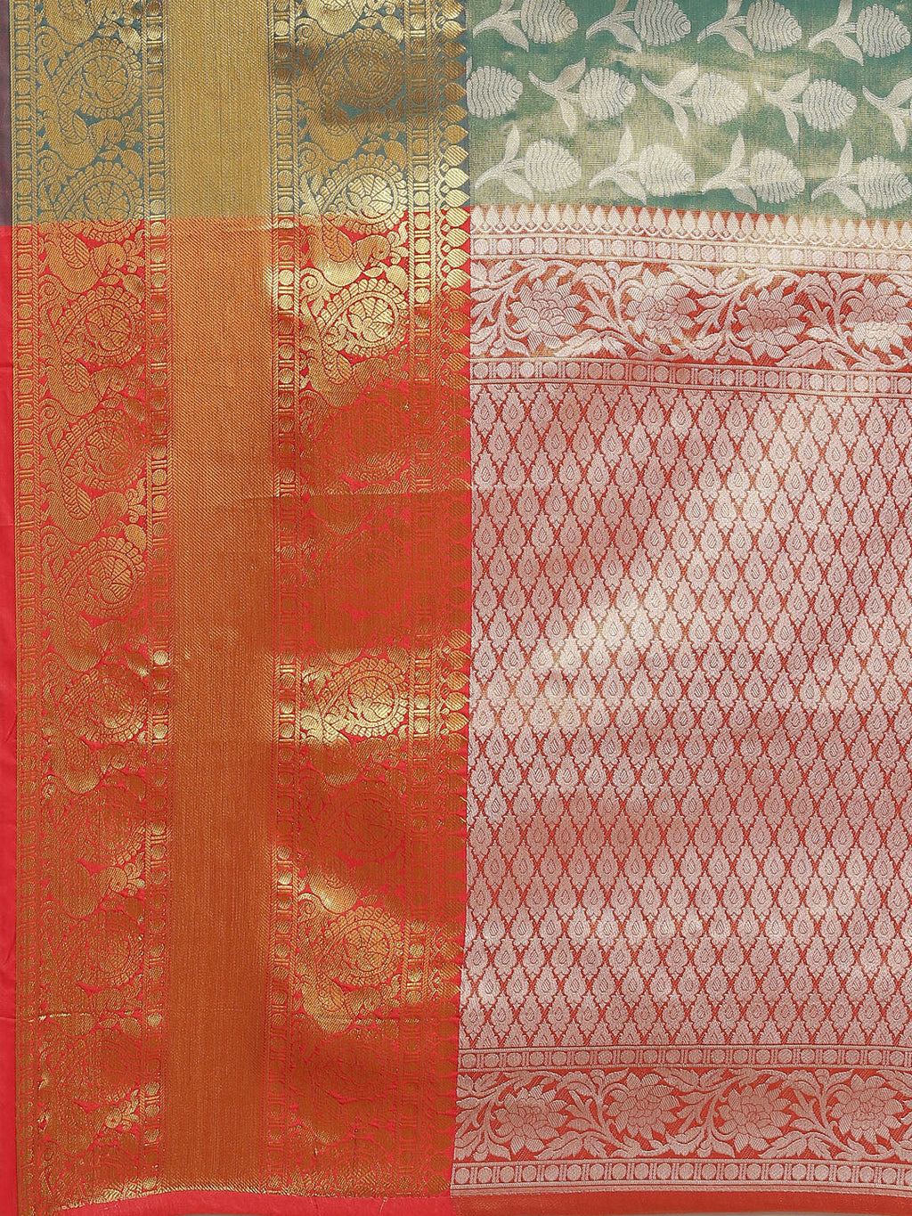 Turquoise Brocade Saree with Woven Zari Floral Design