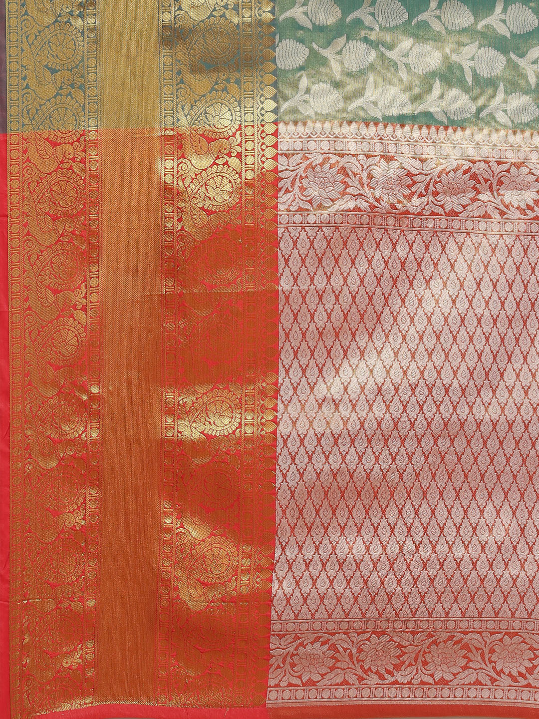Turquoise Brocade Saree with Woven Zari Floral Design