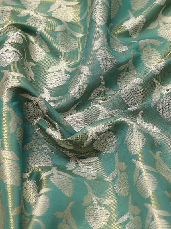Turquoise Brocade Saree with Woven Zari Floral Design