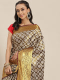 Black Brocade saree featuring woven Zari floral design