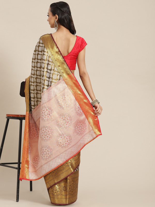 Black Brocade Woven Zari Floral Saree