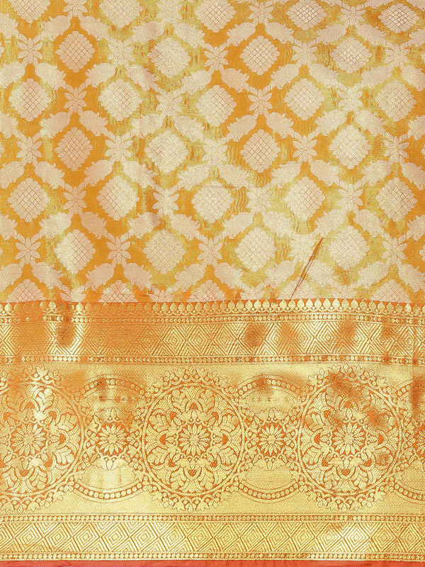 Mustard Brocade Saree with Woven Zari Floral Design
