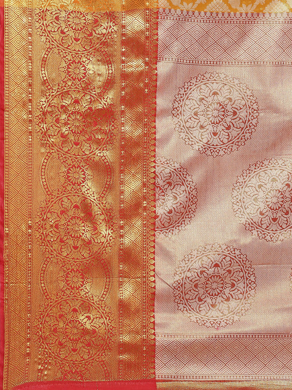 Mustard Brocade Saree with Woven Zari Floral Design