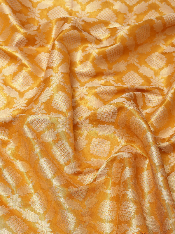 Mustard Brocade Saree with Woven Zari Floral Design