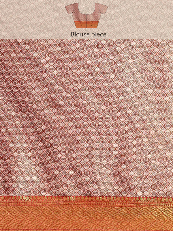 Pink Brocade Saree with Woven Zari Floral Pattern & Blouse