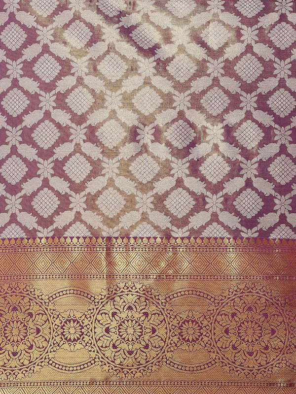 Purple Brocade Floral Saree with Woven Zari and Blouse Piece