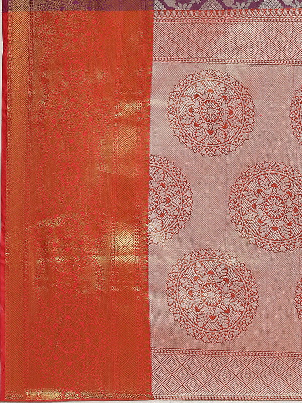 Purple Brocade Floral Saree with Woven Zari and Blouse Piece