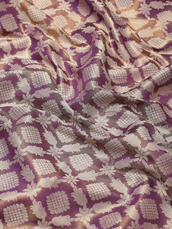 Purple Brocade Floral Saree with Woven Zari and Blouse Piece