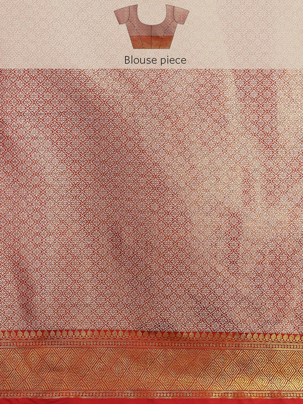Turquoise Brocade Woven Zari Floral Saree with Unstitched Blouse