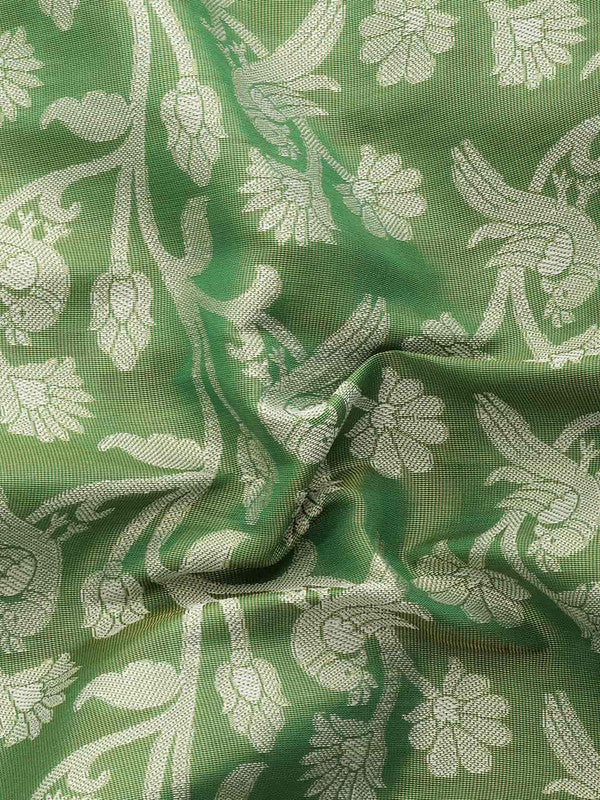 Green Brocade Saree with Floral Woven Zari Design and Blouse