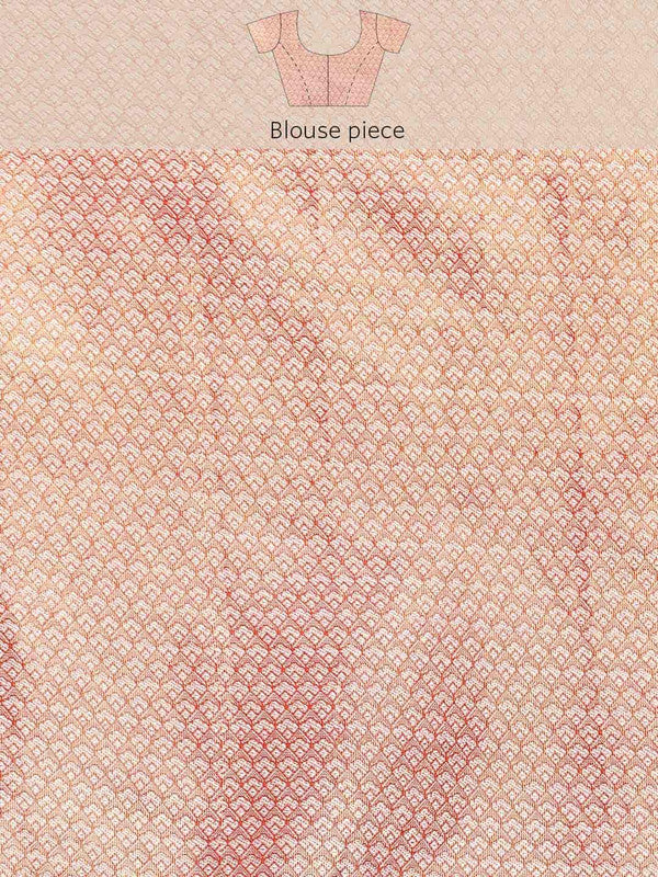Pink Brocade Woven Zari Design Floral Saree with Unstitched Blouse - Hiral Fashion