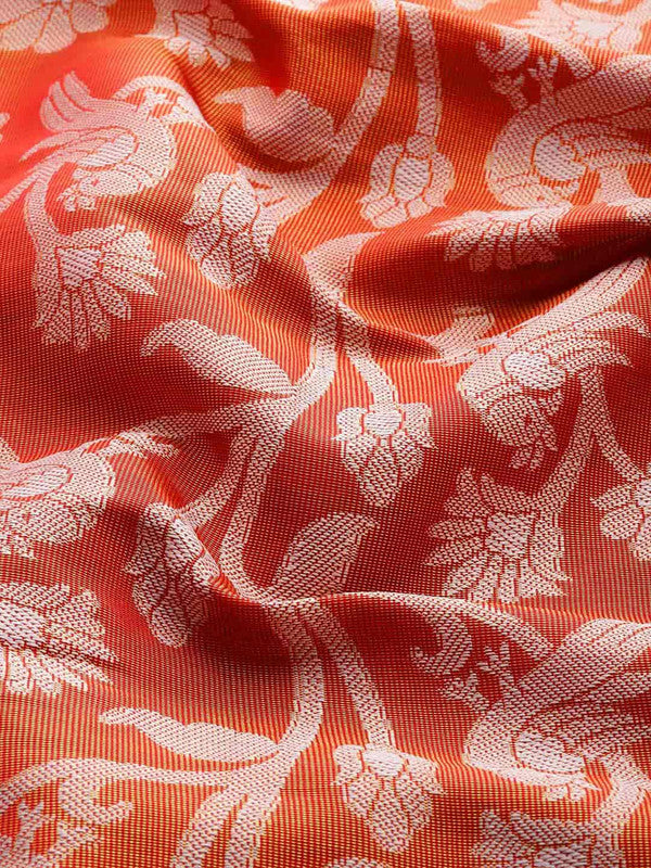 Red Brocade Woven Zari Floral Saree with Blouse