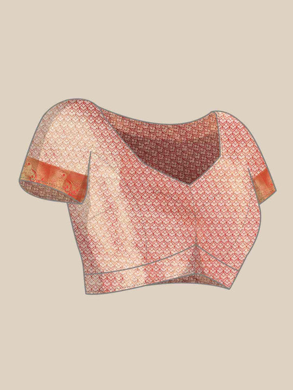 Red Brocade Woven Zari Floral Saree with Blouse