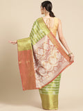 Green Silk Blend Woven Zari Striped Saree with Blouse Piece