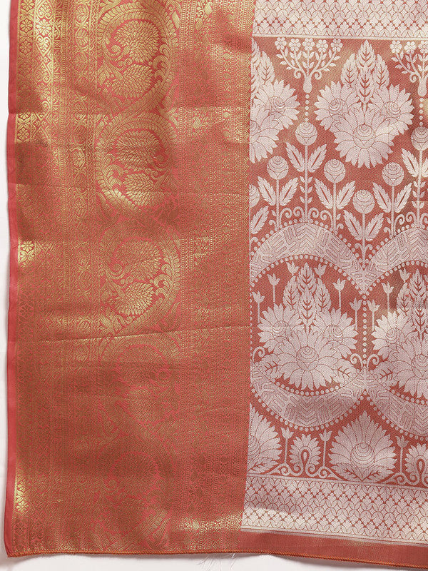Green Silk Blend Woven Zari Striped Saree with Blouse Piece